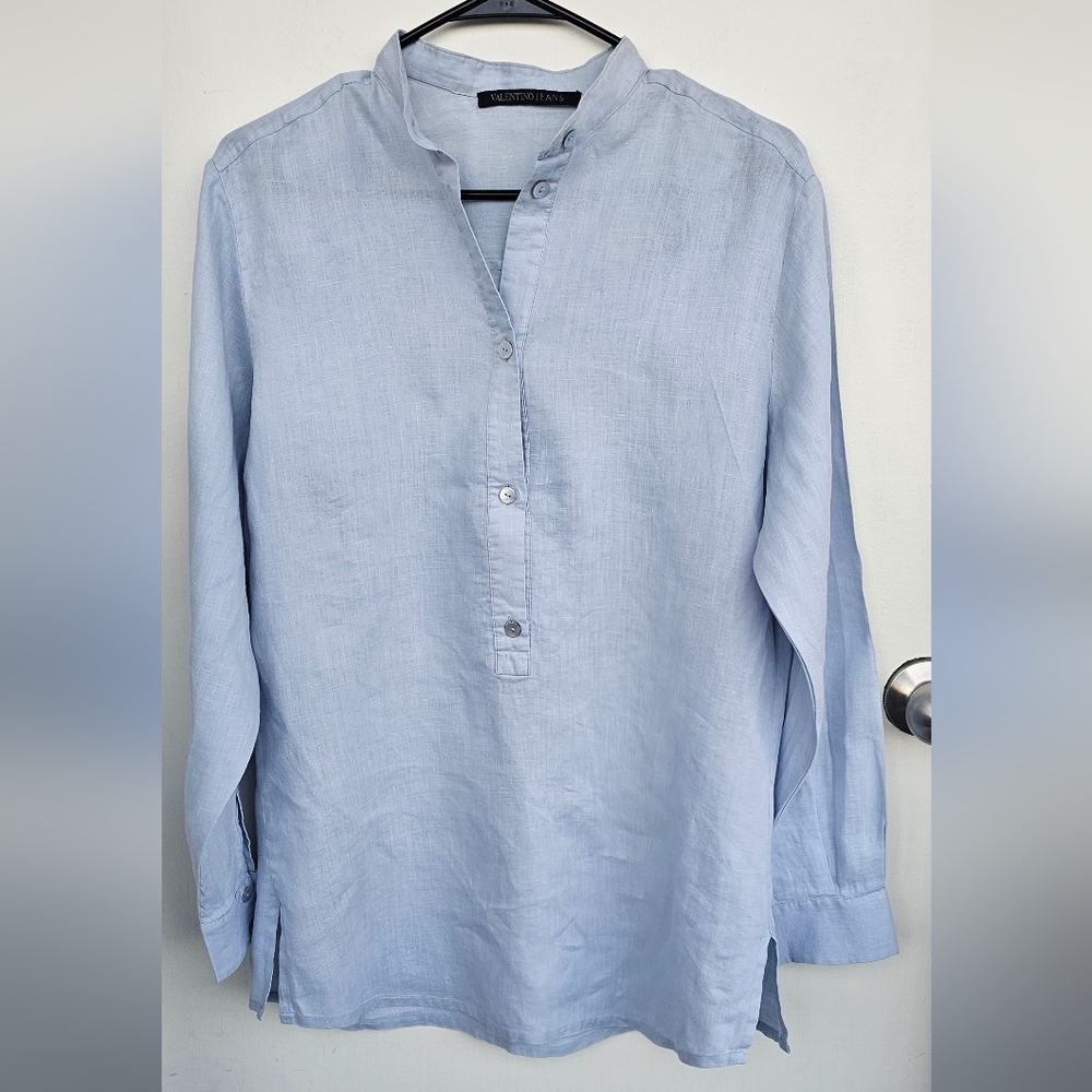 Valentino Jeans Blue Casual Button Up Shirt with Stand-Up Collar,Sz.EU 44
